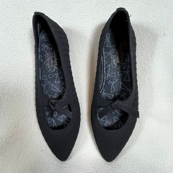 NWOT Skechers Memory Foam Flats Black Point Toe Flat Shoes Size 8.5 - Picture 2 of 9